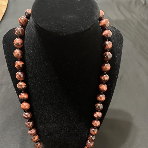 LUC 925 Red Tiger Eye Beaded Necklace - Picture 1 of 4